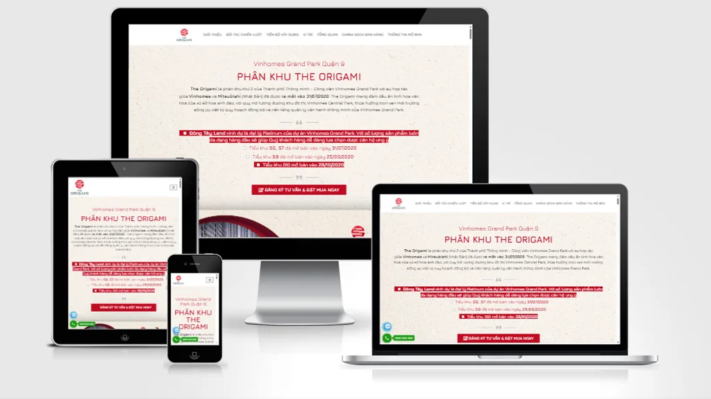 Ảnh chụp giao diện Website bất động sản dự án Vinhome Granpark – Origami