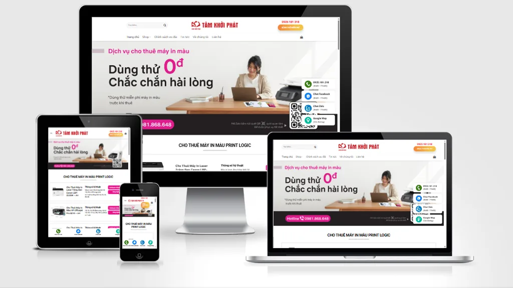 Ảnh chụp giao diện Website dịch vụ cho thuê máy in